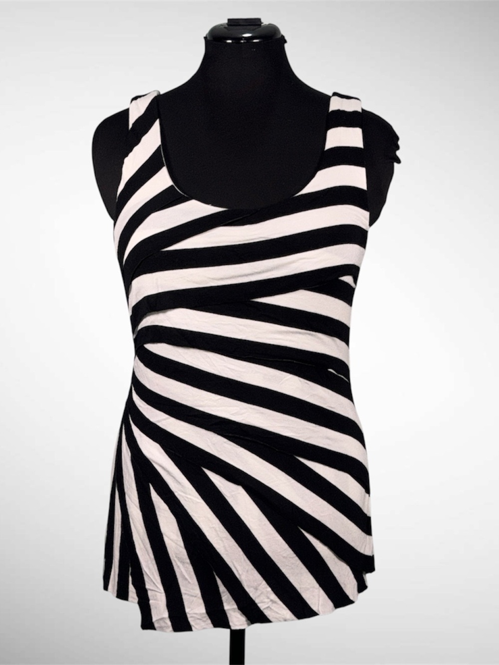 Women’s Bailey44 White and Black Striped Sunburst Tank Size Medium